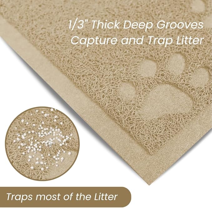 Andalus Large Cat Litter Mat, Pack of 2 - Waterproof, Non-Slip & Easy to Clean Cat Litter Box Mat for Extra Efficient Pet Litter-Trapping, Beige (30” X 18”)