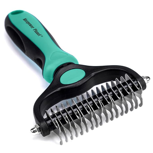 Maxpower Planet Pet Grooming Brush - Double Sided Shedding, Dematting Undercoat Rake for Dogs, Cats - Extra Wide Dog Grooming Brush, Dog Brush Shedding, Cat Brush, Reduce Shedding by 95%, Turquoise