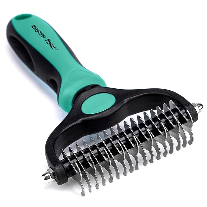 Maxpower Planet Pet Grooming Brush - Double Sided Shedding, Dematting Undercoat Rake for Dogs, Cats - Extra Wide Dog Grooming Brush, Dog Brush Shedding, Cat Brush, Reduce Shedding by 95%, Turquoise