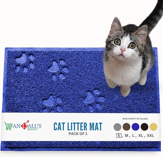 Andalus Small Cat Litter Mat, Pack of 2 - Waterproof, Non-Slip & Easy to Clean Cat Litter Box Mat for Extra Efficient Pet Litter-Trapping, Blue (15.75” X 11.75”)