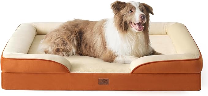 Bedsure Orthopedic Dog Bed for Large Dogs - Big Washable Dog Sofa Beds Large, Supportive Foam Pet Couch Bed with Removable Washable Cover, Waterproof Lining and Nonskid Bottom, Caramel