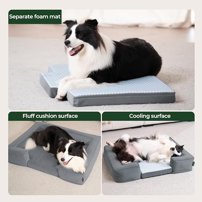 BALANCE Cooling Dog Sofa Bed, 3 in 1 Dog Beds with Removable Washable Cover, Reversible Cushion Dog Couch Summer Comfort Pet Sofa Bed