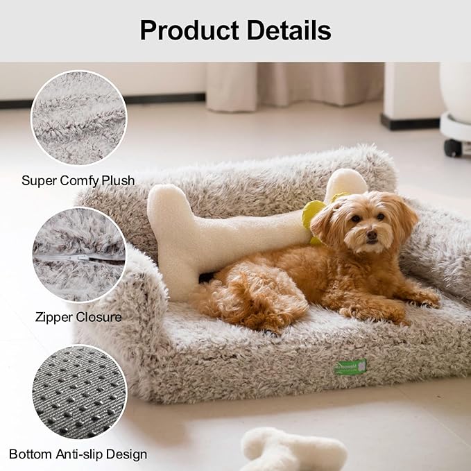 MEWOOFUN 34.6" Orthopedic Dog Bed Sofa for Small Medium Dogs, Egg- Foam Dog Couch with Removable Washable Cover and Non-Slip Bottom (Large, Brown)