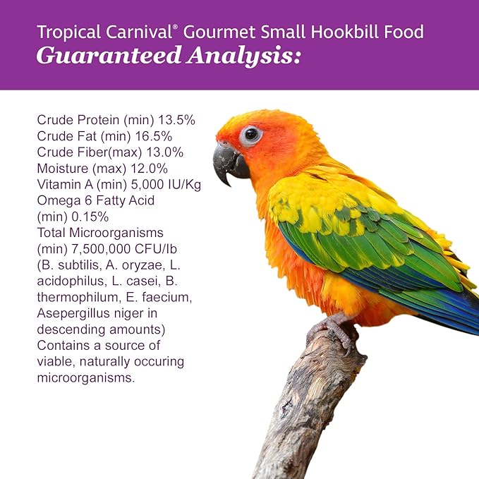 F.M. Brown's Tropical Carnival Gourmet Bird Food for Parrots, African Greys, and Conures Under 13", Probiotics for Digestive Health, Vitamin-Nutrient Fortified Daily Diet - 5 lb.