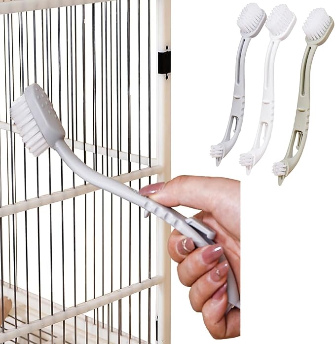 3 Pack Bird Cage Cleaner with Two Brush Heads Long Handle Tool Bird Cage Cleaning Brushes Kit for Bird Parrot Cages Kennels Perches (3 Pack)