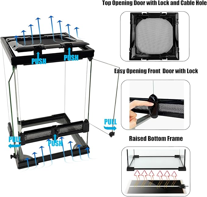 10 Gallon Reptile Glass Tank 12"x12"x18", Full Vision Reptile Terrarium, Vertical Reptile enclosure with Deep Base & Top Screen Ventilation, Suitable for Reptiles and Amphibians