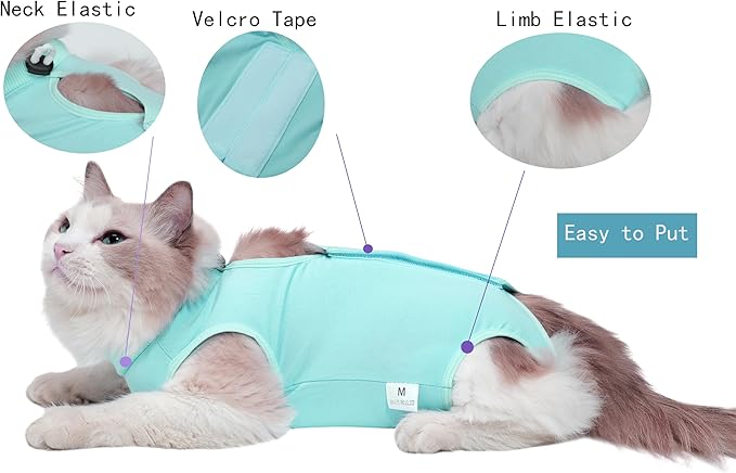 Cat Surgery Recovery Suit Female Kitten Cat Onesie for Cats After Surgery Spay Surgical Abdominal Wound Skin Diseases Cone Collar Soft Alternative Wear (Matcha green, L)