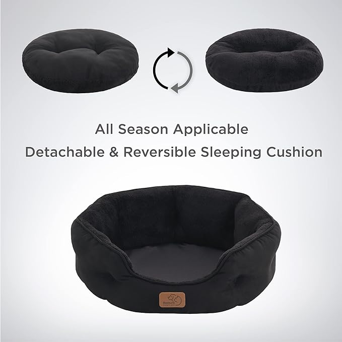 Bedsure Dog Beds for Small Dogs - Round Cat Beds for Indoor Cats, Washable Pet Bed for Puppy and Kitten with Slip-Resistant Bottom, 25 Inches, Black