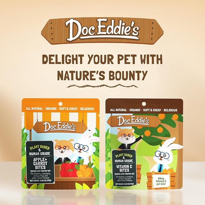 DOC EDDIE'S Apples+Carrots Small Animal Treats or Snack for Hamster, Guinea Pig, Rabbit, Chinchilla, Bunny, Gerbil, Mouse, Rat, Hedgehog, or Squirrel - 5oz - Made with Real Fruit, Organic Ingredients