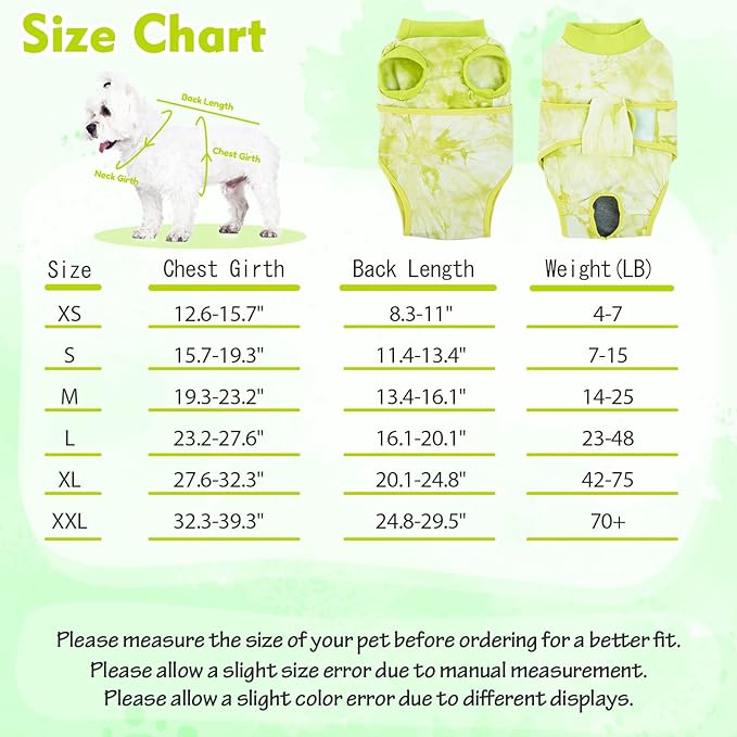 FUAMEY Recovery Suit for Dogs After Surgery,Soft Breathable Dog Bodysuit E-Collar & Cone Alternative Surgical Suit,Male Female Dog Neuter Spay Suits Anti Licking Wounds Onesie Green Tie Dye L