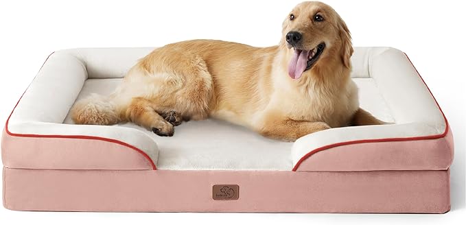 Bedsure Orthopedic Dog Bed for Extra Large Dogs - XL Plus Waterproof Dog Sofa Beds, Supportive Foam Pet Couch Bed with Removable Washable Cover, Waterproof Lining and Nonskid Bottom, Pink