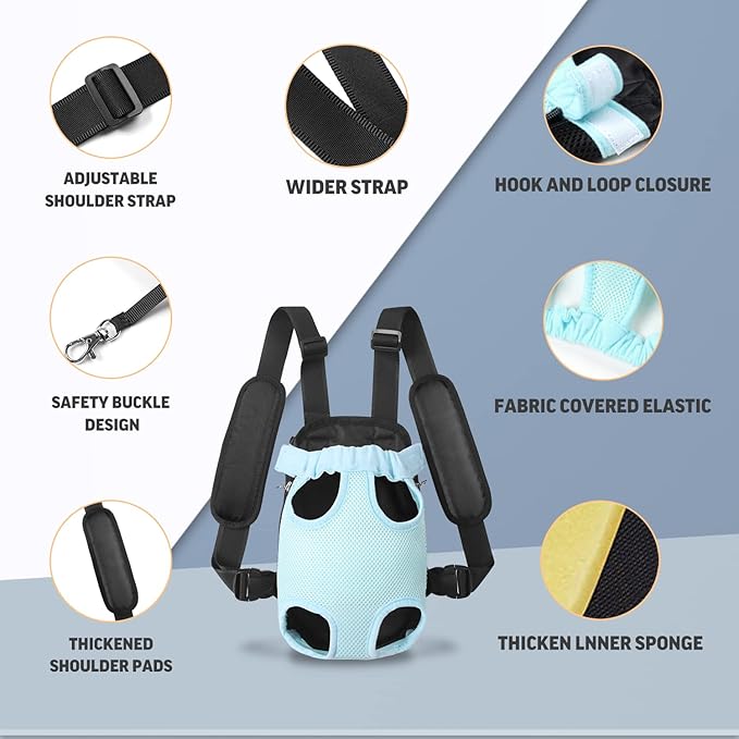 YUDODO Pet Dog Carrier Backpack Adjustable Dog Front Carrier, Legs Out Easy-Fit Dog Travel Backpack Carrier for Hiking Camping for Small Medium Dogs Cats and Rabbits (Large (Pack of 1), B-Sky)