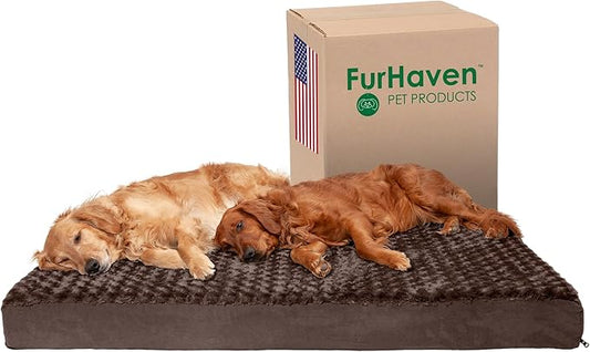 Furhaven Memory Foam Dog Bed for Large Dogs w/ Removable Washable Cover, For Dogs Up to 125 lbs - Ultra Plush Faux Fur & Suede Mattress - Chocolate, Jumbo Plus/XXL