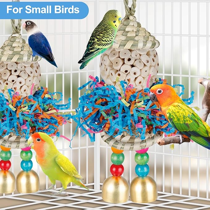 Conure Toys, Bird Toys Parrot Foraging Shredder Hanging Toys Sola Balls with Bell for Small Parrots Parakeets Cockatiel Conures Love Birds Budgie Cage Toy (Hat Boy Small)