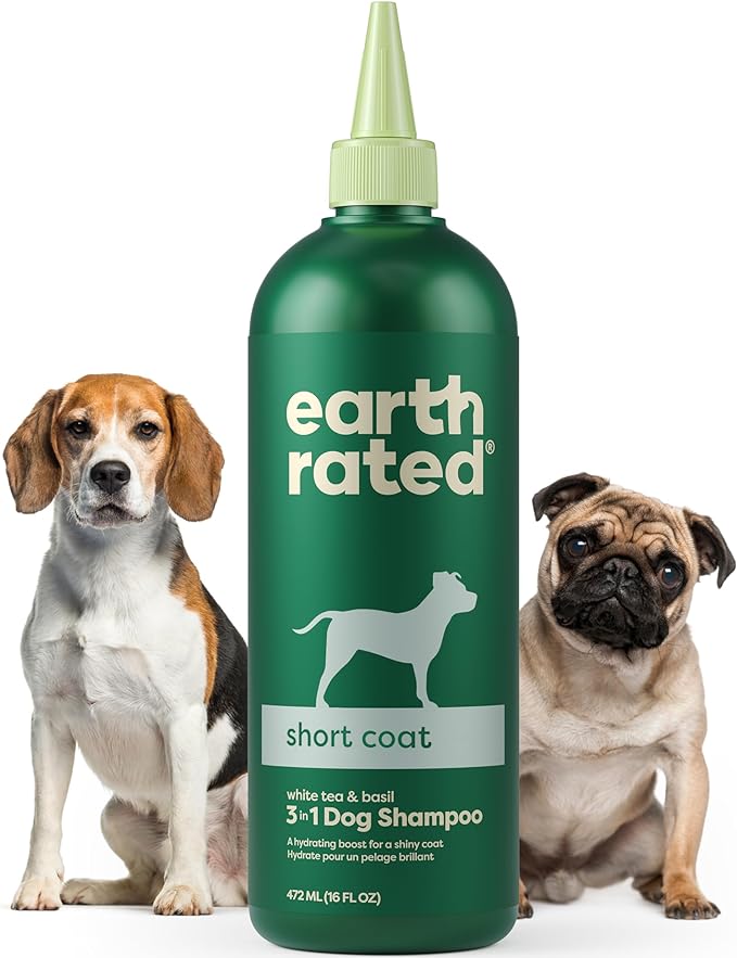 Earth Rated Coat-Specific 3-in-1 Short-Haired Dog & Puppy Shampoo, Conditioner & Deodorizer, Formulated to Moisturize and Tackle Shedding, Refreshing White Tea & Basil Scent, 16 oz.