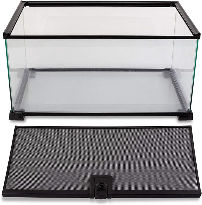 REPTI ZOO 10 Gallon Reptile Tank Glass Natural Cages Terrarium 20" x 12" x 10" Sliding Screen Top for Reptile Hamster Hedgehog Small Animals