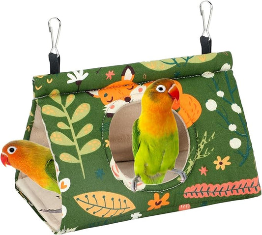 Rypet Winter Warm Bird Nest House - Hanging Hammock Velvet Shed Hut Cage Plush Fluffy Birds Hideaway Sleeping Bed Fuzzy for Parrot Parakeet Cockatiels Budgies Lovebird Small（Green）