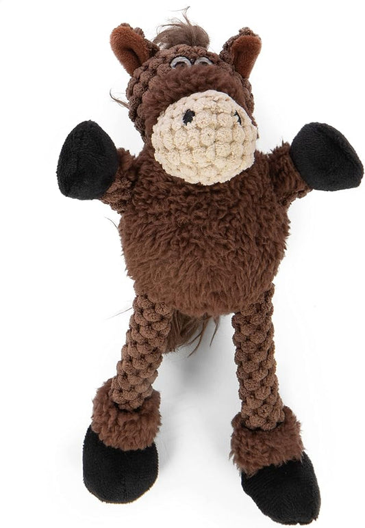 goDog Checkers Just for Me Skinny Horse Squeaky Plush Dog Toy, Chew Guard Technology - Brown, Mini