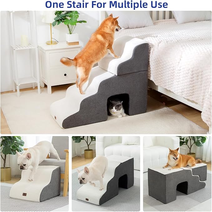 Dog Stairs Ramp for High Beds and Couch,Curved Dog Steps for Small Dogs and Cats Pet Stairs Non-Slip Balanced Portable Pet Step Indoor, 5 Steps,Beige