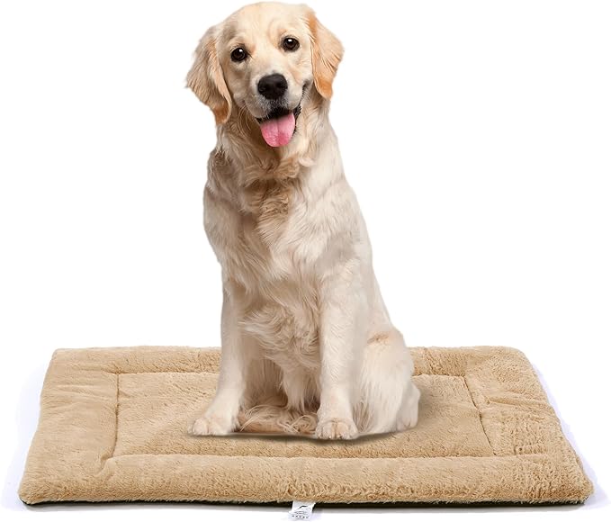 Dog Beds Crate Pad for Large Dogs, Cat Bed Washable Dog Crate Pad Dog Bed Mat Washable Dog Beds Anti-Slip & Anti-Scratch Pet Sleeping Mat (Khaki,L)