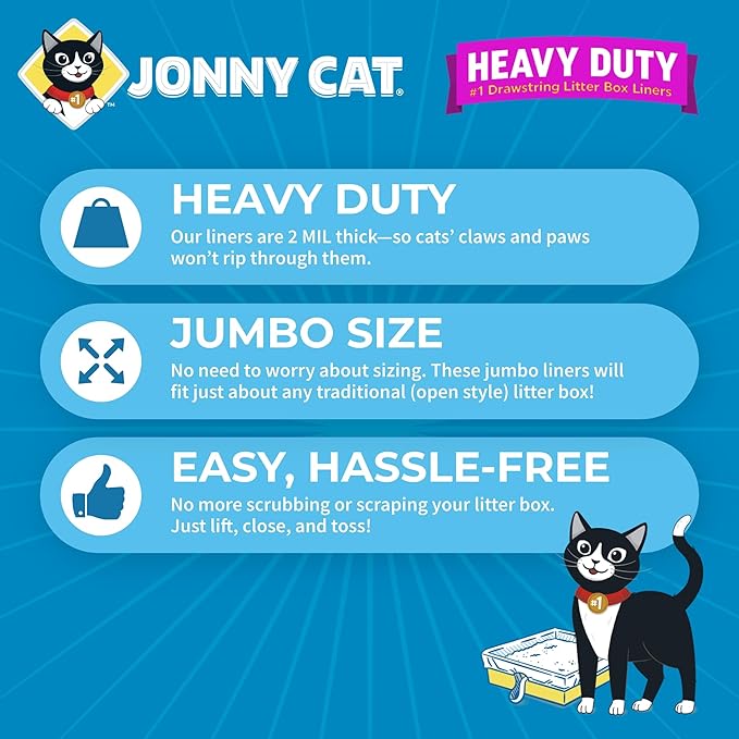 Jonny Cat Litter Box Liners: Fresh Scent - Heavy Duty - Tear & Leak Resistant - Drawstring Close - Jumbo, 7 Count