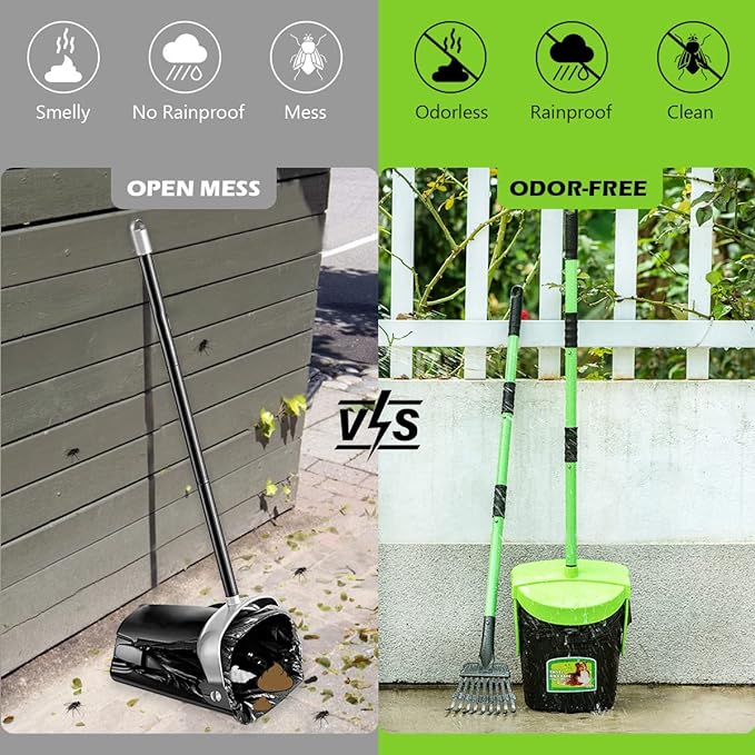 Pooper Scooper Swivel Bin & Rake Kit with 20 Waste Bags, 36.6" Long Handle Adjustable Portable Non-Breakable Dog Pooper Scooper for Large Medium Small Dogs, Poop Scooper for Lawn Yard Dog Kennel