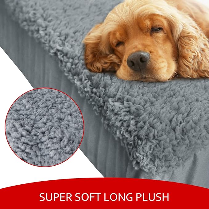 Dog Bed Covers Soft Plush Replacement Washable, Waterproof Dog Bed Liner Grey, Dog Mattress Cover, Pet Bed Cover 44x32 Inches, for Dog/Cat, Cover Only