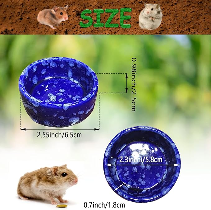 kathson 2 Pcs Hamster Food Bowl Guinea Pig Ceramic Water Bowl Small Animal Feeding Dish for Dwarf Hamster Gerbil Syrian Ferret Hedgehog Chinchilla Bunny (Navy)…