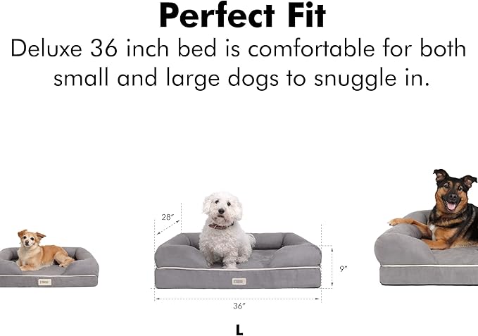 Friends Forever Large Dog Bed, Orthopedic Dog Sofa Memory Foam Mattress, Calming Dog Couch Bed, Wall Rim Pillow, Water Resistant Liner, Washable Cover, Non-Slip Bottom, Chester, Large Cocoa Brown