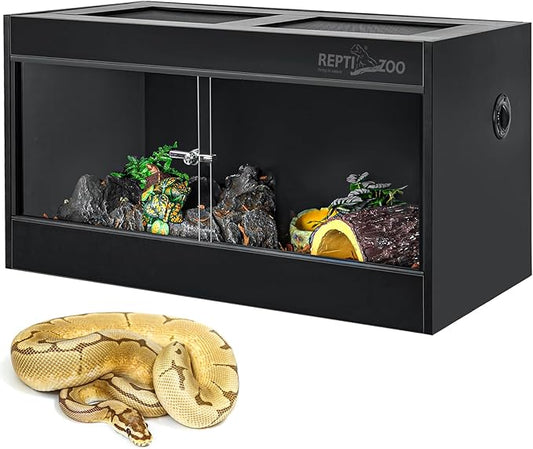 REPTI ZOO 50 Gallon PVC Reptile Terrarium, 36x18x18 Reptile Tanks Enclosure for Ball Python Snake Gecko Bearded Dragon, PVC Reptile Lounge Habitat with Glass Sliding Door & Top Screen Ventilation