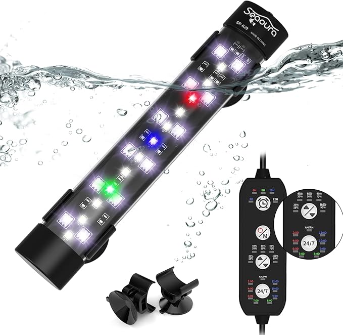 Submersible Aquarium Light for Fish Tank, 24/7 Cycle Fish Tank Light with Timer, Full Spectrum+7 Single Colors, Auto On/Off, Adjustable Brightness (7 Inch for 8-17inch Tank)