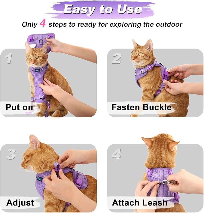 Supet Cat Harness and Leash Set for Small to Large Cats Adjustable Cat Vest Harness with Reflective Trim Universal Cat Leash and Harness for Cats/Puppies Outdoor Walking