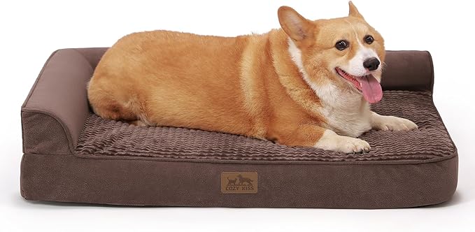 Orthopedic Dog Bed for Large Sized Dogs,Waterproof Dog Sofa Beds L Size, Supportive Foam Pet Couch Bed with Removable Washable Cover,Waterproof Lining and Nonskid Bottom,Brown(L-Shaped)