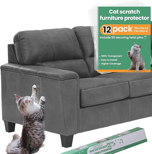 Cat Couch Protector（Thickened） 12Pack Anti Cat Scratch Furniture Protector,Vinyl Couch Protector for Cats,Fabric Sofa Couch Cat Scratch Protector,Cat Scratch Deterrent Tape