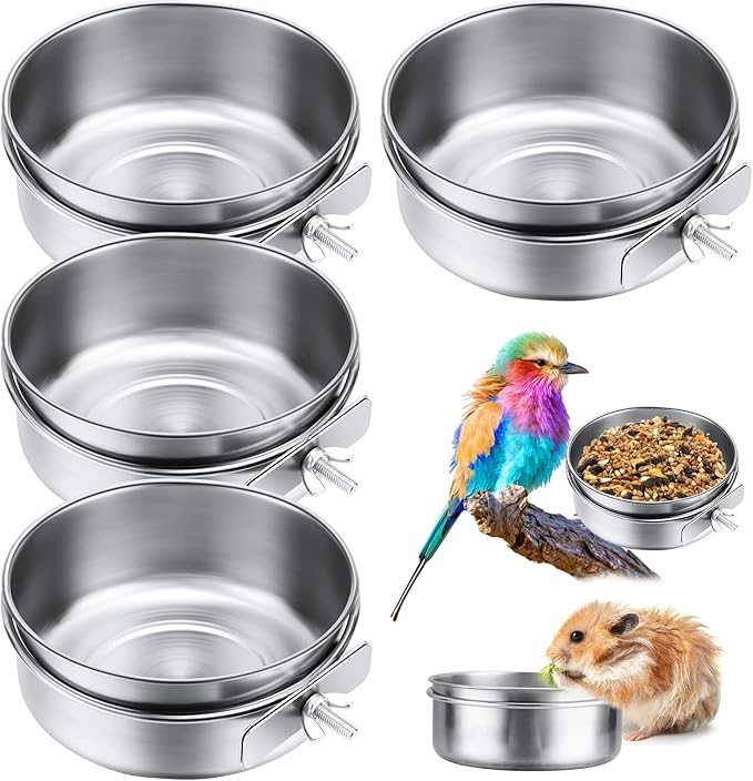 4 Packs Stainless Steel Bird Feeding Dish Cups 30 oz Bird Feeder Parrot Water Food Bowl Stainless Steel Pet Bowls with Clamp Bird Cage Accessories for Bird Cockatiel Budgies Parakeet Small Animals