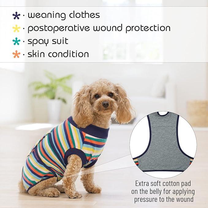 FUAMEY Recovery Suit for Dogs After Surgery,Soft Breathable Dog Bodysuit E-Collar & Cone Alternative Surgical Suit,Male Female Dog Neuter Spay Suits Anti Licking Wounds Onesie Dark Blue Stripes S