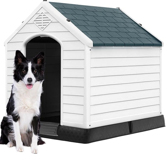 DWVO Spacious and Durable Dog House for Small to Medium Dogs, Indoor & Outdoor Use, Weather Resistant, Easy to Assemble (34.5''L*30.9''W*32''H, Gray)