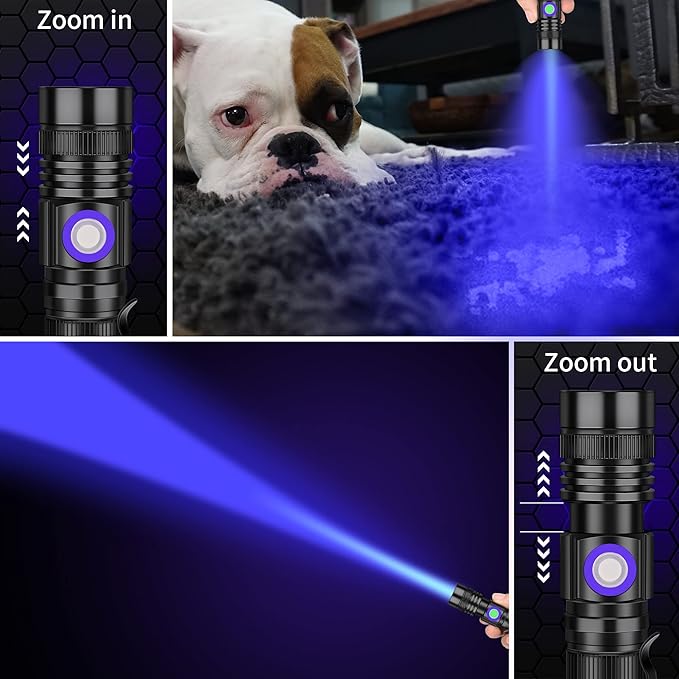 DARKBEAM UV 365nm Flashlight Blacklight Rechargeable USB, Wood's lamp Handheld Ultraviolet Black Light LED Portable, Pet Urine Detector, Resin Curing, Anti-Counterfeit, Fluorescent Detection