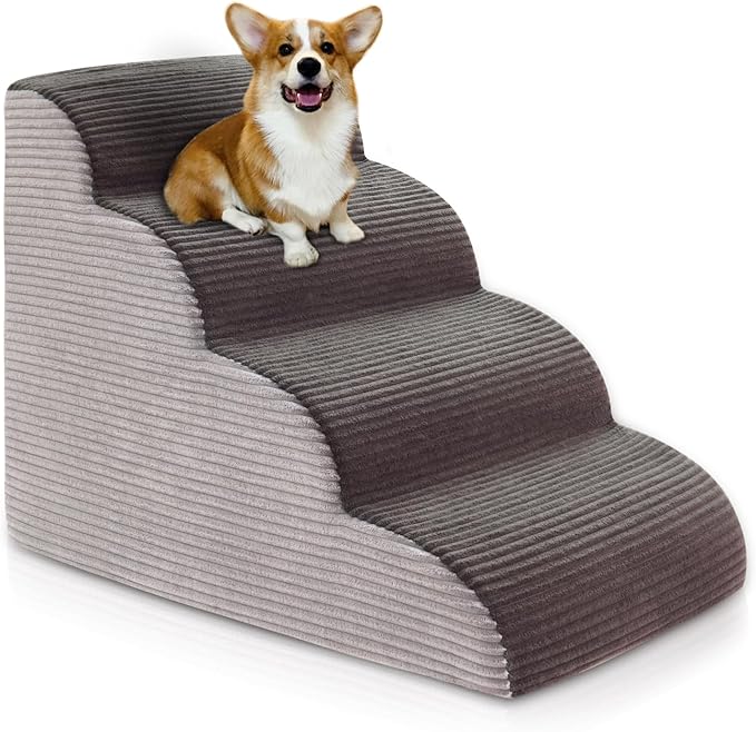 19.7”H Dog Stairs for High Beds, Pet Steps with Durable Non-Slip Washble Fabric Cover, Pet Stairs for High Bed Climbing, Dog Steps for Small Dogs and Cats, 4-Tiers