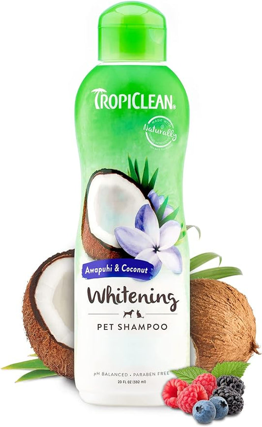 TropiClean Awapuhi Coconut Whitening Dog Shampoo for White Coats & All Coat Types | Natural Pet Shampoo Derived from Natural Ingredients | Cat Friendly | Made in the USA | 20 oz.