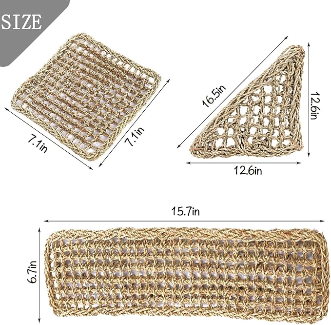 PINVNBY Bearded Dragon Hammock,Reptile Lizard Lounger Natural Seagrass Habitat Decoration Reptiles Tank Accessories Jungle Climber Vines Flexible Leaves Climbing Decor for Gecko Chameleon Snakes