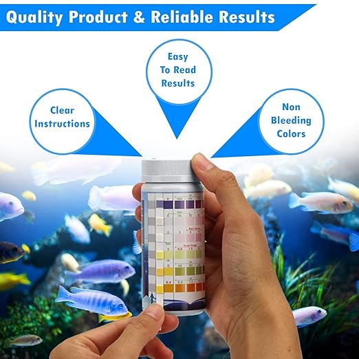 Aquarium Water Test Kit – 7 in 1 Fish Tank Water Testing Kit & eBook – Contains 100 Aquarium Test Strips & 1 Fish Tank Thermometer - Aquarium Test Kit Freshwater - Pond Water Test Kit