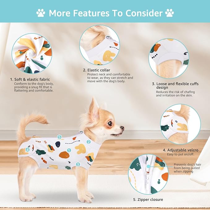 Recovery Suit for Dogs, Dog Surgery Recovery Suit with Zipper Closure Post Spay, Neuter, Abdominal Surgical Suit for Male Female Dogs Can Pee, Prevent Licking Dog Onesies, White Bear, XS