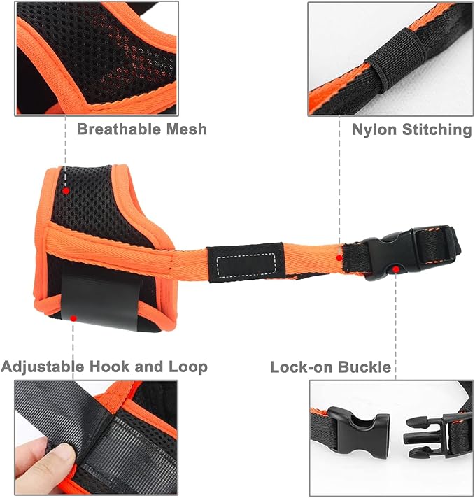 Dog Muzzle Anti Biting Barking and Chewing with Comfortable Mesh Soft Fabric and Adjustable Strap, Suitable for Small, Medium and Large Dogs(Orange Trim,XL)