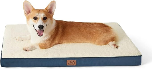 Bedsure Medium Dog Bed for Medium Dogs - Orthopedic Dog Beds with Removable Washable Cover, Egg Crate Foam Pet Bed Mat, Dog Bed Pillows for Up to 35lbs, Denim Blue