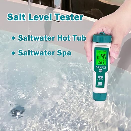 Pool Salt Tester ORAPXI pH and Salt Meter for Saltwater Pool pH and Salinity Digital Tester 5 in 1 Salt Meter for Swimming Pools Hot Tubs and Swim Spas