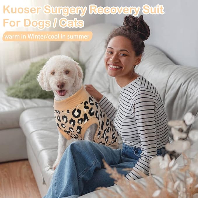 Kuoser Recovery Suit for Dogs, Soft Dog Surgery Suit Female Spay Breathable Neuter Suit for Male Dogs, Anti Licking Onesie Dog Surgical Suit Dog Body Suits After Surgery,Substitute E-Collar & Cone, L