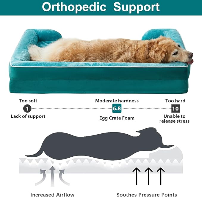 WNPETHOME Waterproof Dog Beds for Medium Dogs, Orthopedic Medium Dog Bed with Sides, Big Dog Couch Bed with Washable Removable Cover, Pet Bed Sofa with Non-Slip Bottom for Sleeping Green