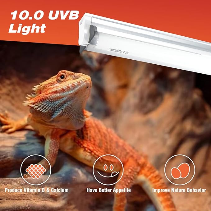 T8 Strip UVB Reptile Lighting Fixture with 18-Inch 15 Watt UVB 10.0 Fluorescent Bulb Combo Kit 10-Percent UVB Desert Pet Habitat Light for Reptiles Amphibian