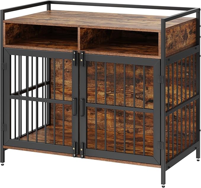 VEVOR Furniture Style Dog Crate with Storage, 41 inch Dog Crate Furniture Large Breed with Double Doors, Wooden Dog Cage for Large/Medium Dog Indoor, Hold up to 70 lbs, Rustic Brown